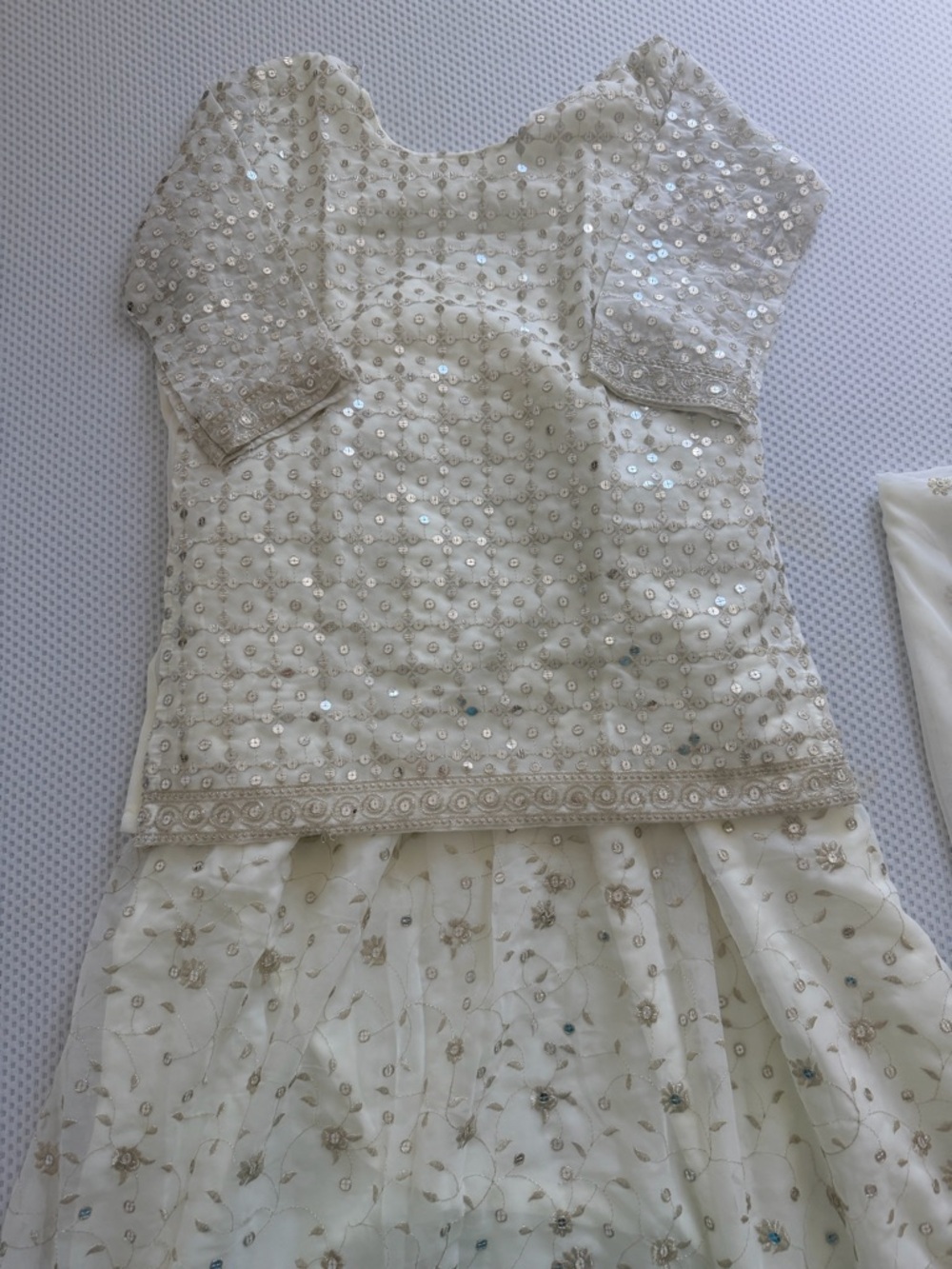 Ethnic Indian Wear Ivory & Gold Embroidered Lehenga Set - Picture 13 of 13